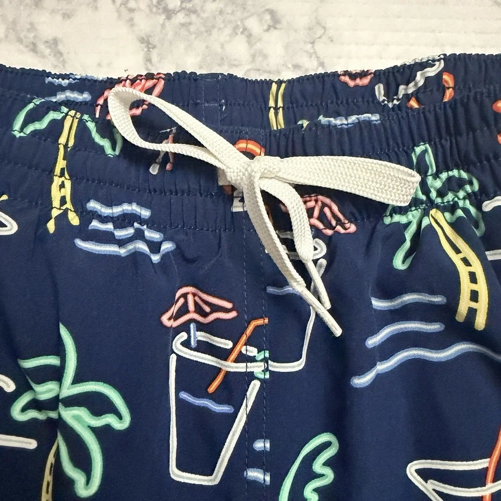 Chubbies Navy Blue Neon Lights Graphic Swim Trunks Lined Boxer Brief Size XL